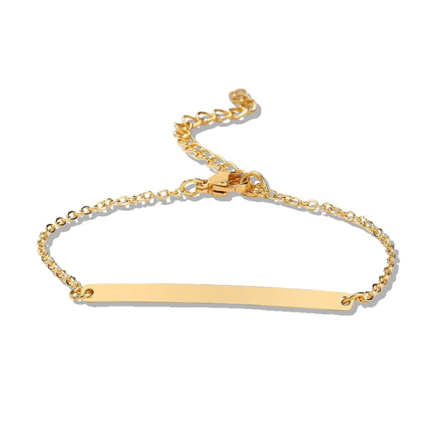 Women's gold curb chain personalized wide plate