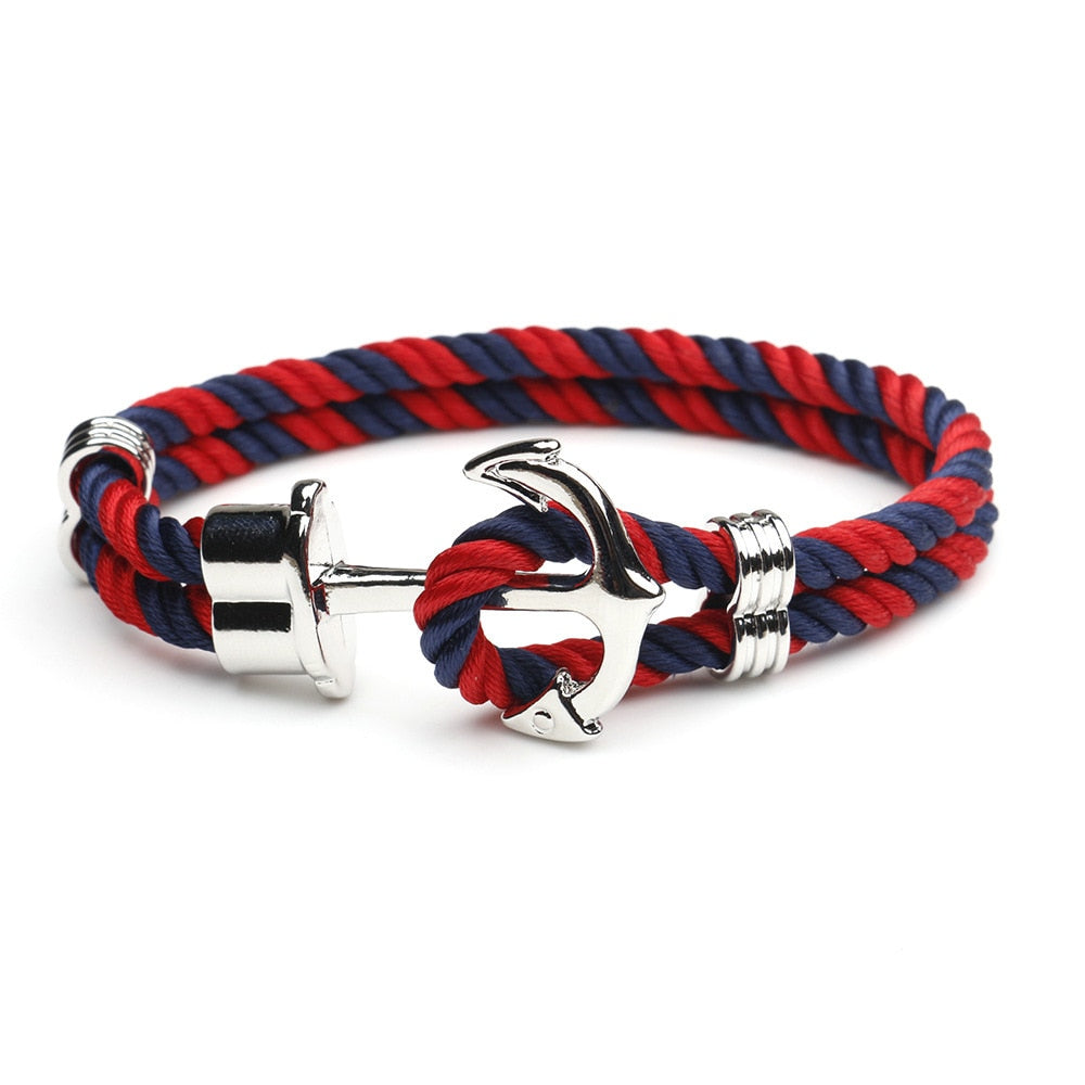 Bracelet ancre marine pour homme bleu/rouge