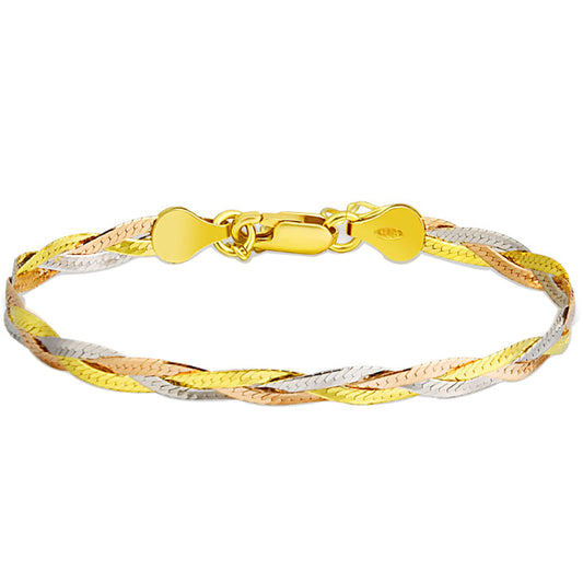 Bracelet tressé en or, or rose et argent