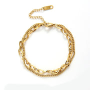 Women's bracelet in gold, punk style, double chain